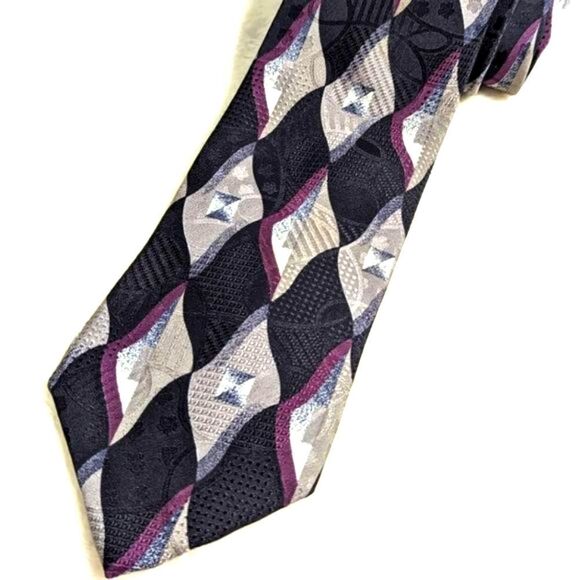 Men's Vintage 100% Silk Tie Abstract Diamond Pattern Motif - Picture 4 of 13